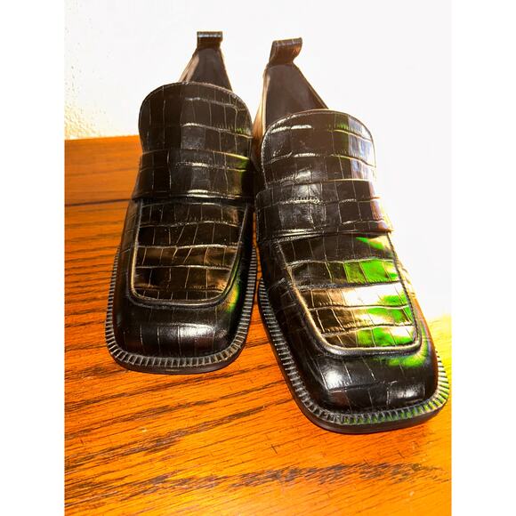 Zara Black Croc-Embossed Penny Loafers – Size 39 / 9 – Chic, Sassy & Polished! - Picture 6 of 11